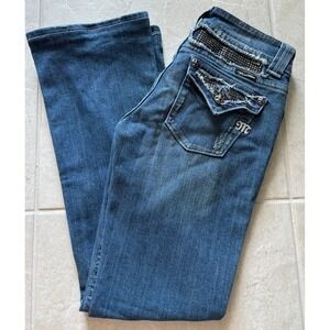 Miss‎ Me Jeans Women 39 Medium Wash Denim Low Rise Boot Bling Embellished Y2K